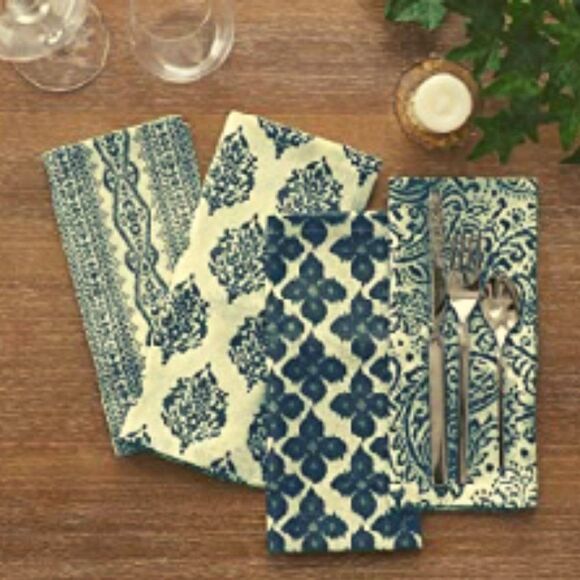 Indigo Ikat Navy Cotton Printed Napkins Set of 4 Cotton - Picture 1 of 4